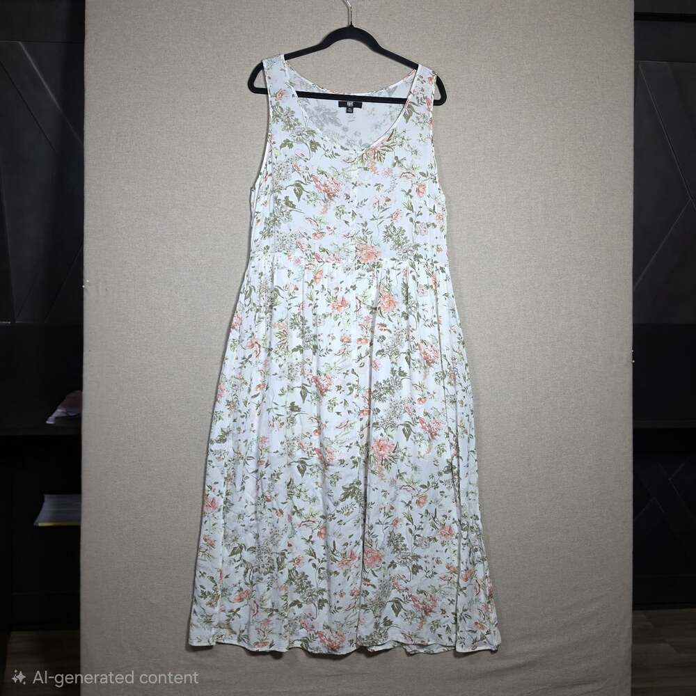Frye White Pink Folk garden button front Floral Sleeveless Midi Sundress XL